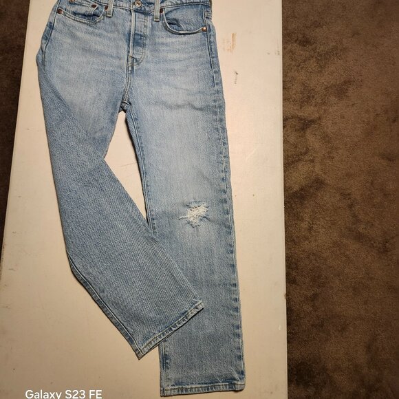 Levi’s Wedgie Straight Jeans Size 26 Button Fly Distressed Knee High Rise - Picture 3 of 6
